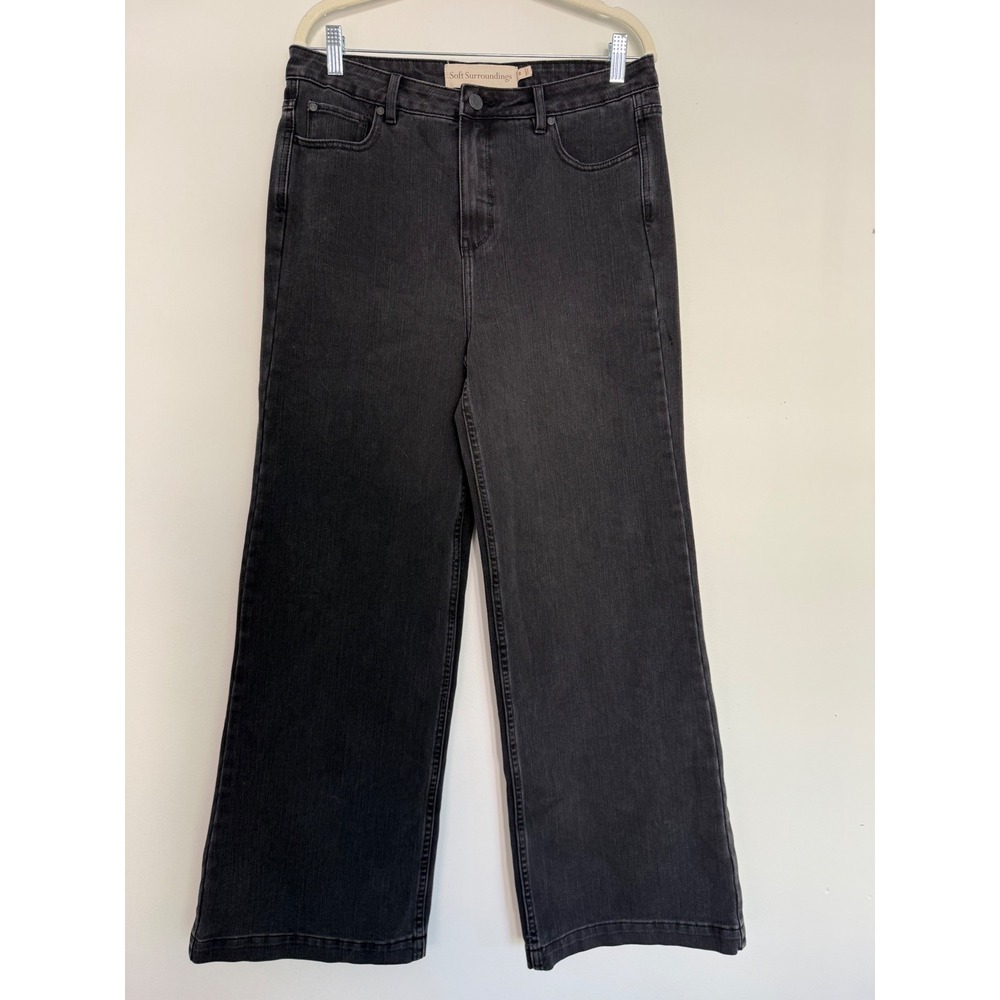 Soft Surroundings Jeans Womens Size 10 Black Fly Front Ultimate Wide Leg Classic